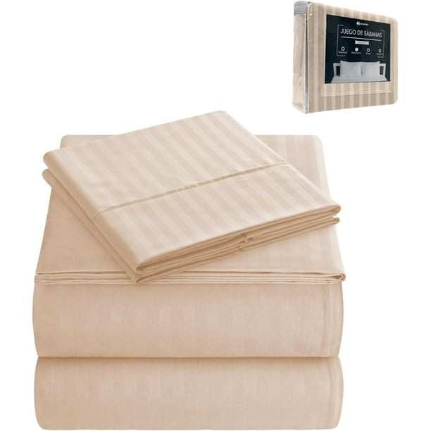 Juego de Sabanas Queen Bluelander, Diseño de Rayas, Beige