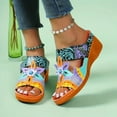 thumbnail image 2 of Flower Wedge Sandals for Women 2025 Boho Colorful Leather Open Toe Platform High Heel Slip on Dress Slippers, 2 of 8
