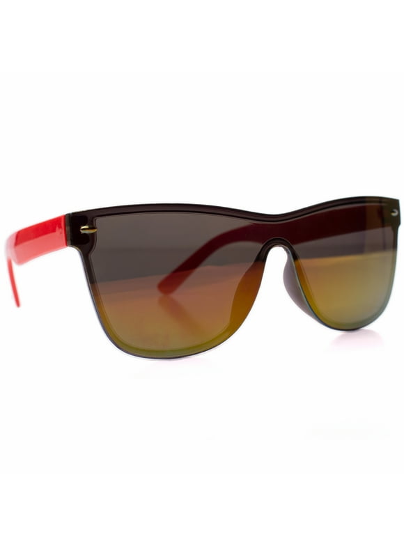 Cool Kid's Wayfair Sport Sunglasses, Red Arms, Orange Pink Rimless Gradient Lens