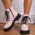 thumbnail image 3 of NECHOLOGY Botas Mujer Adulto Femenino Zapatos Botines de mujer Botas de tobillo de tacón grueso con cordones de cuero de color sólido de estilo británico de moda para mujer (Pink, 7), 3 of 7