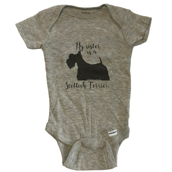 My Sister Is A Scottish Terrier Cute Dog Baby Bodysuit - Scottie One Piece Baby Bodysuit - Grey