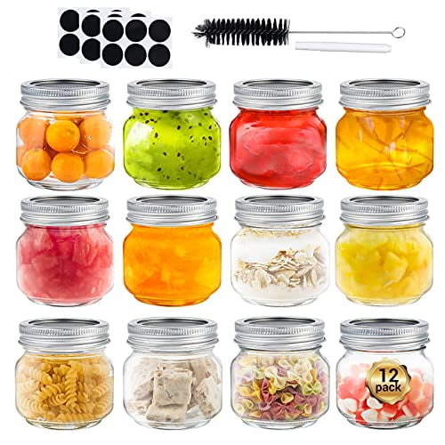Glass Octopus Mason Jars 8 oz[12 Pack], Glass Jars with Regular Lids, Wide Mouth Canning Jars