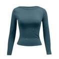 thumbnail image 3 of Womens Shirts Crewneck Solid Crop Top Slimming Long Sleeve Crop Tops Blue Size XS, 3 of 5