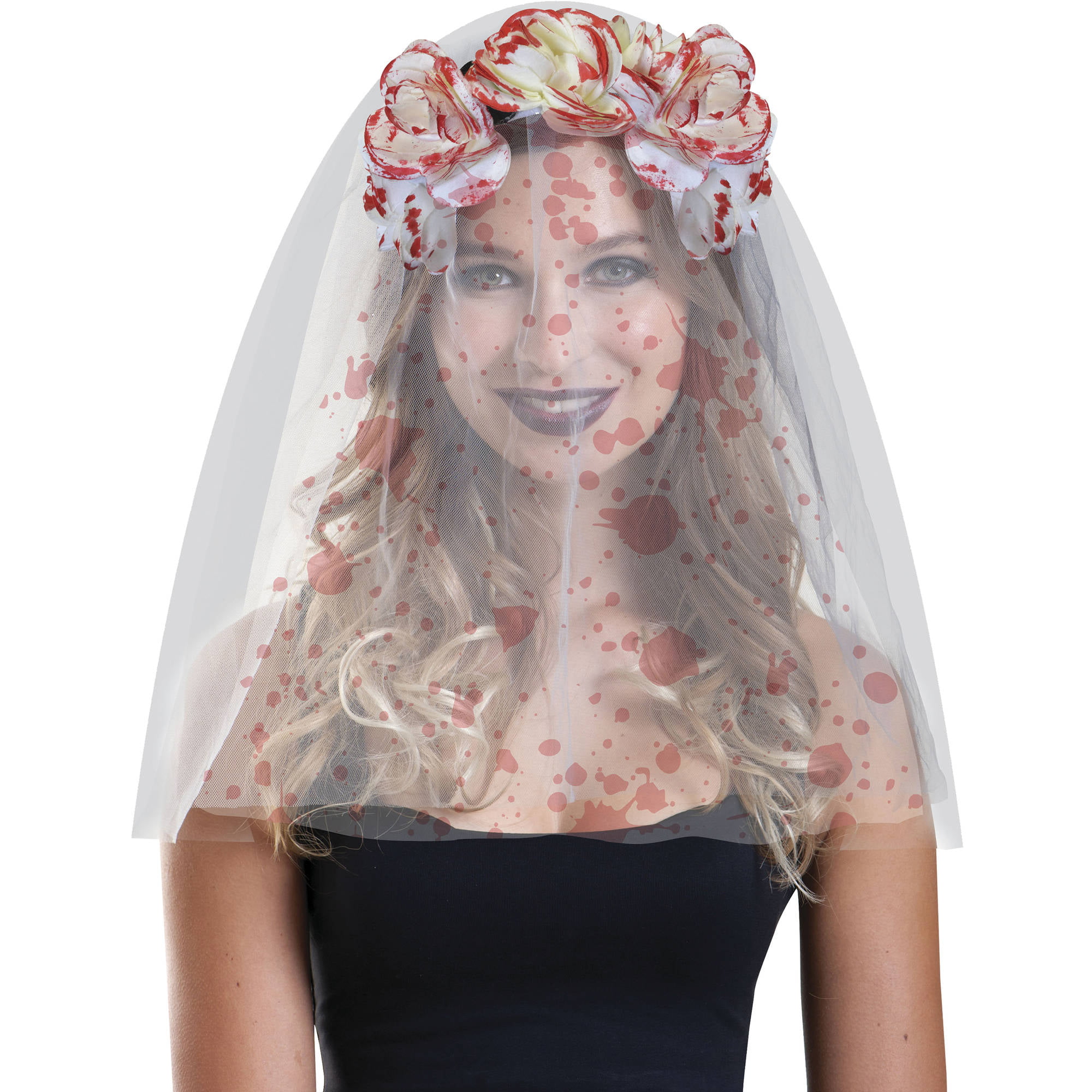 HALLOWEEN flower Bloody Bridal Brides Flower VEIL Headband Zombie Fancy Dress 
