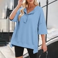 thumbnail image 5 of Ruyang Women's Solid Color Pullover Loose Flesh Covering Button Hoodie T Shirt For Women Long Shirt Women, 5 of 9
