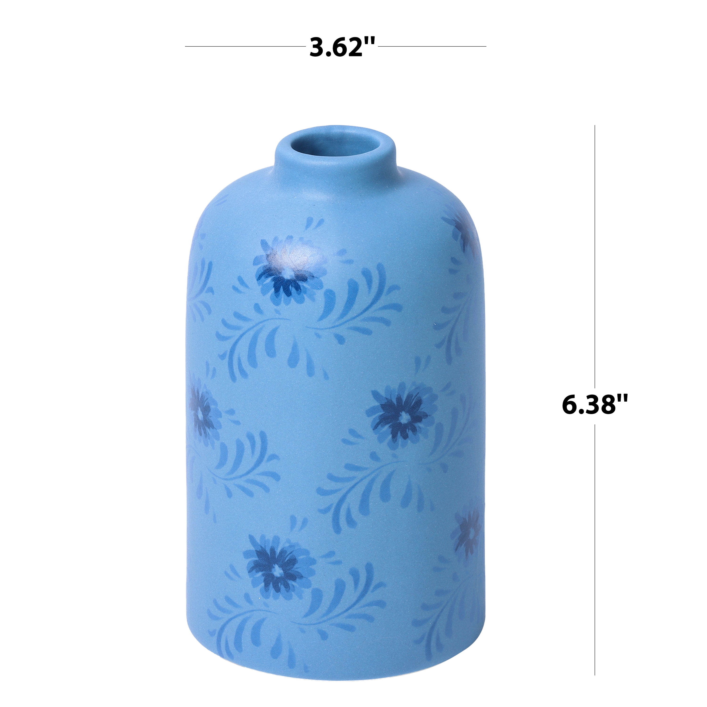 Mainstays By Becky G. & Alejandra Small 6.38" Blue Flower Decorative Ceramic Vase