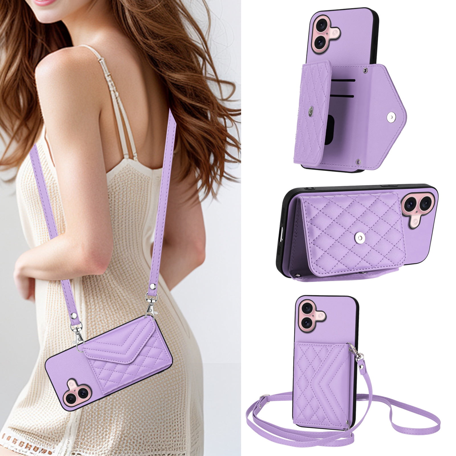 Case for Moto G Play 2024 4G Crossbody wallet cover, with card holder, leather material, equipped with a long shoulder strap, shockproof flip-top phone case