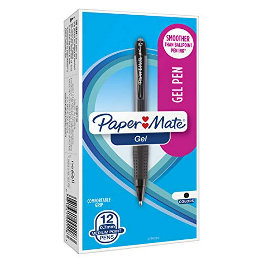 Paper Mate Gel Pens, Medium (0.7mm), Black, 12 Count