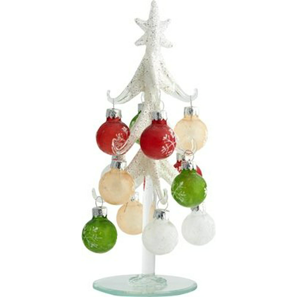 Tabletop Frosted Glass Ornament Tree With 12 Ornaments Christmas Holiday 8 H