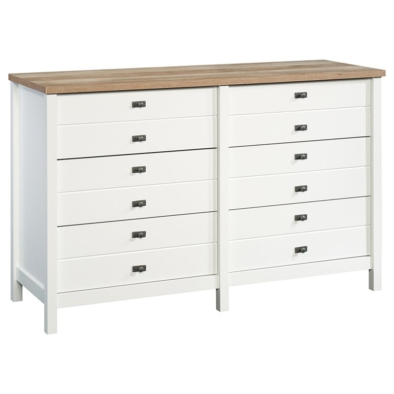 Sauder Cottage Road 6 Drawer Double Dresser In Soft White
