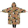 thumbnail image 2 of Oversized Wearable Blanket Hoodie,Boston Terrier and Flower Sherpa Blanket Hoodie with Super Pockets,Super Warm Fuzzy Pullover for Women & Men, 2 of 6