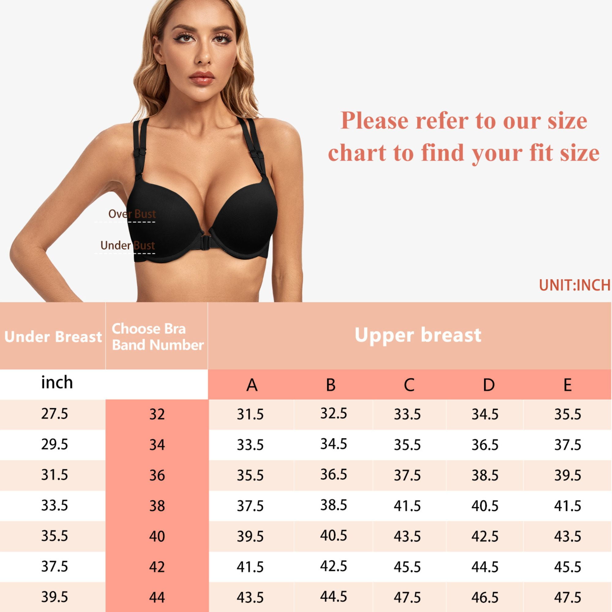 YANDW Women's Push Up Bra Racerback Front Closure Criss-Cross Padded T-Shirt Bras Underwire Add Cup, Black 38C