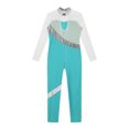 thumbnail image 4 of TiaoBug Kids Girls Metallic Gymnastics Dance Leotard Long Sleeve Unitard Full Length Bodysuit Blue Green 10, 4 of 7