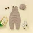 thumbnail image 4 of Baby Knitted Romper Newborn Solid Color Sleeveless Sweater Infant Overalls With Warm Hat Set Size 9 M-12 M, 4 of 7