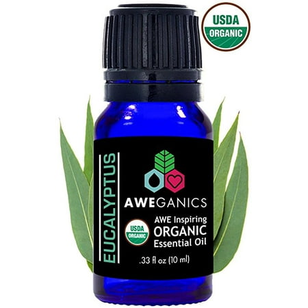 Aweganics Pure Eucalyptus Oil USDA Organic Essential Oils, 100% Pure Natural Premium Therapeutic-Grade, Best Aromatherapy Scented-Oils for Diffuser, Home, Office, Women, Men (10 ML) MSRP
