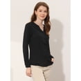 thumbnail image 4 of Blusas de manga larga Allegra K con cuello en V y botones para mujer con bolsillos Negro XS, 4 of 4