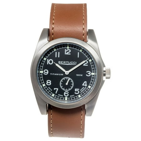 Bertucci A-3T Vintage 42 Mens Titanium Watch - British Tan Leather Strap - Black Dial - 13301