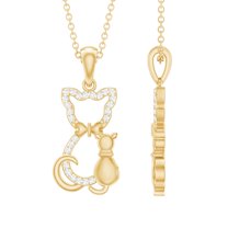 Rosec Jewels Cute Cat Pendant Necklace with Certified Diamond for Women (HI-SI Quality), 14K Yellow Gold