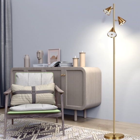 3 Head LED Floor lamp with Adjustable Reading Lights,Remote Control&Foot Switch,Adjustable brightness & Color Temperature,Modern Stand Lamp for Living ,Bedroom,office,Bronze