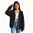 thumbnail image 6 of Girls Hooded Jacket Solid Color Zip Up Hooded Jacket Long Sleeve Ribbed Cuff Casual Outerwear Tops Daily Leisure Coat for Girls with Pockets, 6 of 9