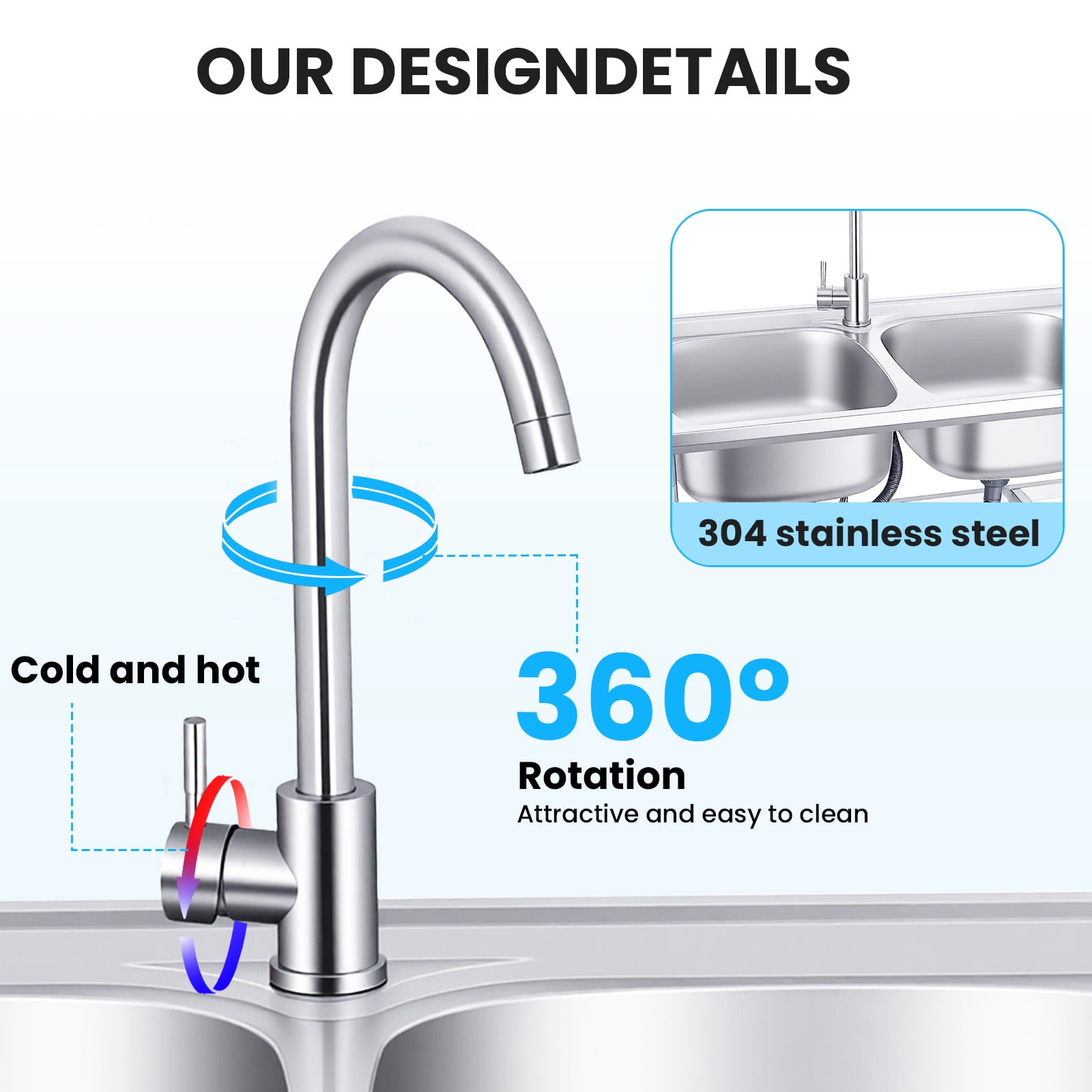 Zhuotong47.2 Inch Heavy-Duty Double Bowl Sink Station, Free-Standing Stainless Steel Utility Sink with Worktop, Lower Storage Shelf and Faucet, for Kitchen, Restaurant, Laundry & Outdoor Use