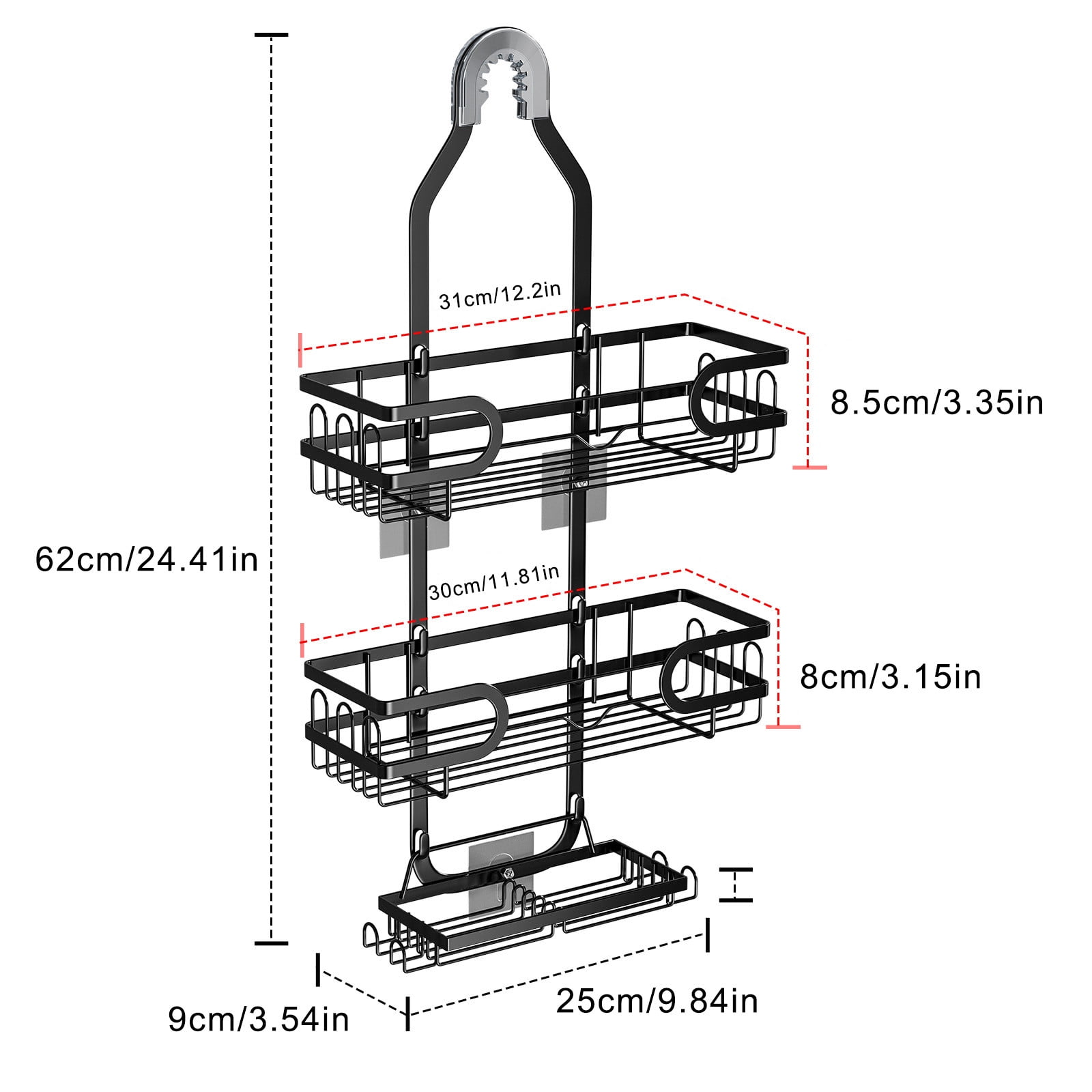 Bathroom Shower Caddy Hanging,Shower Organizer Hanging 3-Tier with Soap Holder, Shower Caddy over Shower Head Fits Shower Head Arm