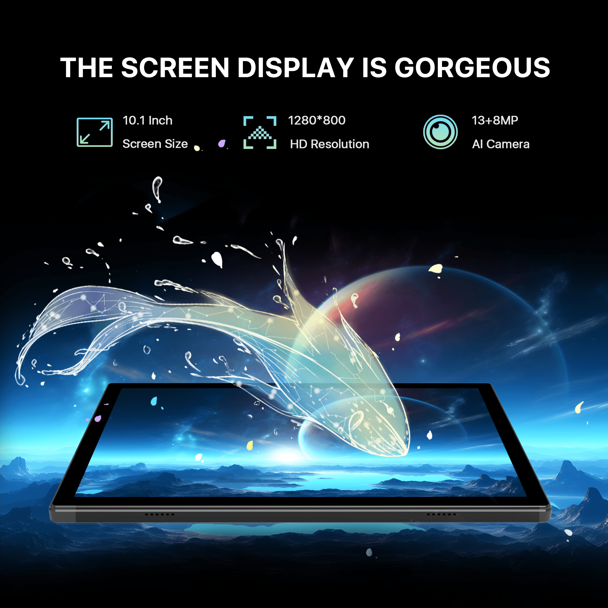Android 14 Tablet,10inch Tablet with Keyboard, 8GB RAM+128GB ROM ,Unisoc T606,8-Core Processor, 8MP + 13MP Dual Camera,5G WiFi,7000mAh,GPS,Bluetooth V5.0,1280*800 IPS Display,2025 Newest Tablet,Black