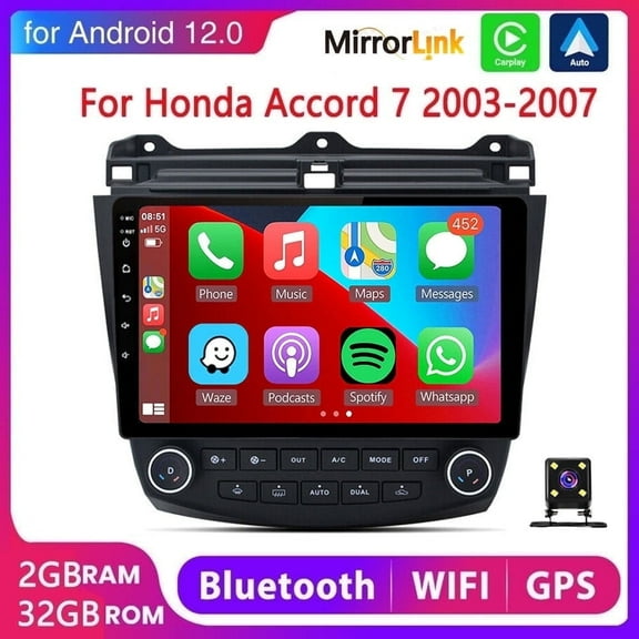 Guwzn Car Stereo Radio for Honda Accord 7 2003-2007 10" Touchscreen 2 32G Vehicle GPS Navigation Wireless CarPlay Android Auto
