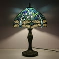 thumbnail image 3 of levang Tiffany Style Table Lamp Sea Blue Stained Glass Dragonfly Style Shade Antique Base, 3 of 10