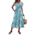 thumbnail image 1 of Vestido midi Zeagoo, casual, de verano, mangas onduladas, cuello en V, azul, 1 of 6