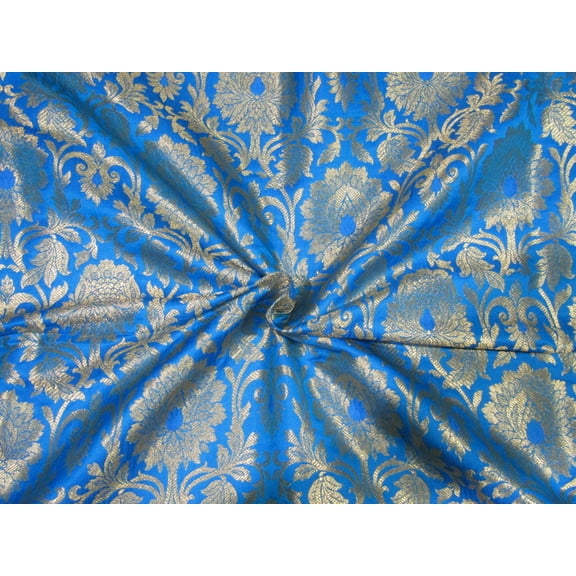 Brocade JACQUARD 44quot; blue x metallic gold floral