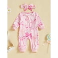 thumbnail image 2 of aturustex Toddler Baby Girl Zipper Romper with Bow Headband 0-18M Infant Bow Dot Pattern Jumpsuit Set Long Sleeve Rompers Zip Up Crew Neck Bodysuits Pute 2Pcs Daily Comfy Spring Fall Outfits, 2 of 7