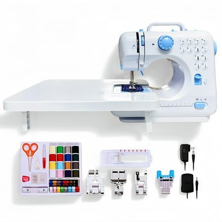 Portable Electric Sewing Machine with Extension Table, Mini Sewing Machine with LED Light & Sewing Kit for Beginners, Ideal for Clothes, Pillowcases & DIY Home Projects