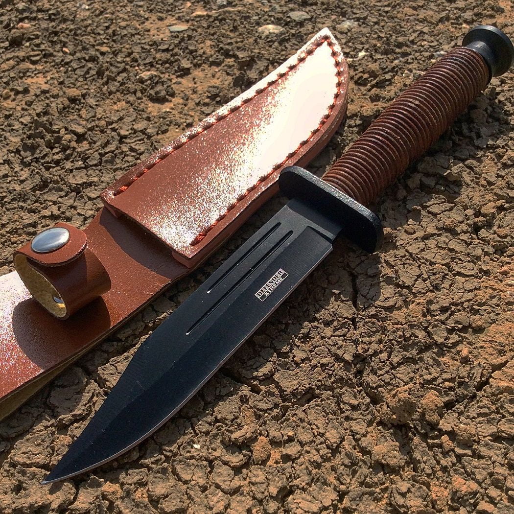 TheBoneEdge 9" Hunting Knife Sharp Heavy Duty with a Sheath Black Blade