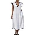 thumbnail image 2 of ClodeEU Women's V Neck Ruffle Sleeve Midi Dress,Casual A Line Loose Sundress with Pockets White,Women's Plus XL, 2 of 5