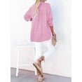 thumbnail image 4 of Womens Casual Button V Neck Long Sleeve Shirts Oversized Solid Blouses Tops Pink XXL, 4 of 5