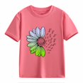 thumbnail image 4 of CPNG Girls Sunflower Shirts Cute Summer Round Neck T-Shirt Floral Graphic Short Sleeve Tees Tops Casual Clothes(Pink,2-3 Years), 4 of 5