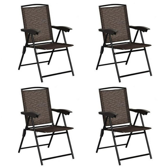 Spaco 4 Pieces Folding Dining Chairs with Steel Armrests and Sling Back, Outdoor Stackable Dining Chairs for All Weather, Breathable Garden Outdoor Furniture for Backyard Deck