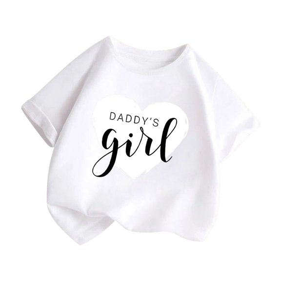 Short Sleeve Shirt for Daddy's Girl Letter Graphic Print Casual Crewneck T-Shirts Daily Tops Spring Summer Clothing White 5-6 Years