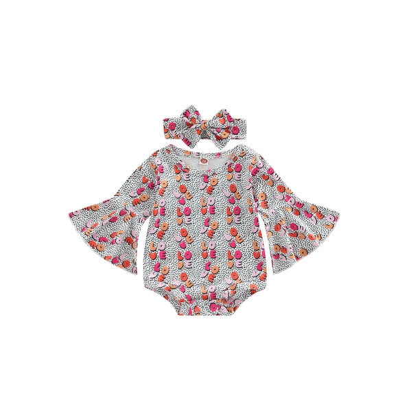 Lucakuins Infant Baby Girl Valentine#39;s Day Jumpsuit, Flare Manga Larga Cuello Redondo Letra/Corazón Estampado Mameluco + Diadema Lucakuins moda