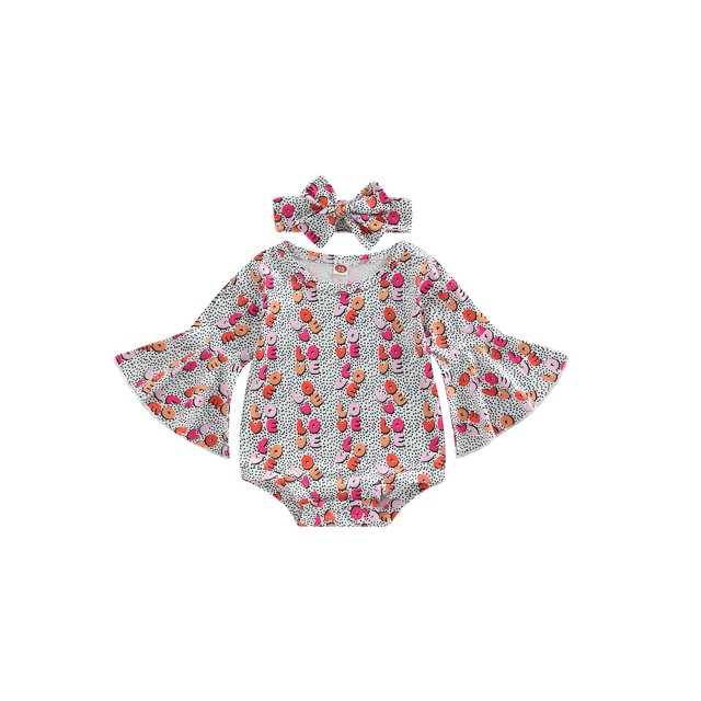 Lucakuins Infant Baby Girl Valentine#39;s Day Jumpsuit, Flare Manga Larga Cuello Redondo Letra/Corazón Estampado Mameluco + Diadema Lucakuins moda