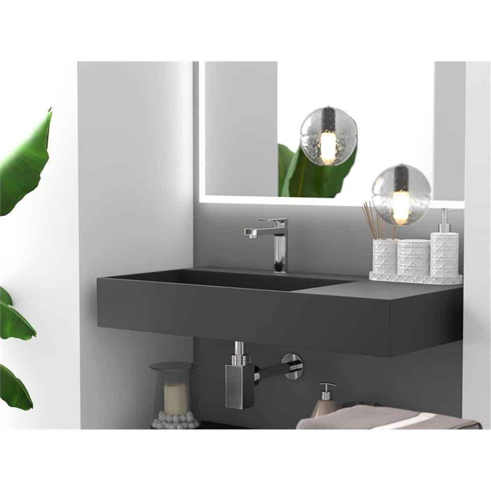 Pemberly Row 36" Solid Surface Left Basin Bathroom Sink in Black