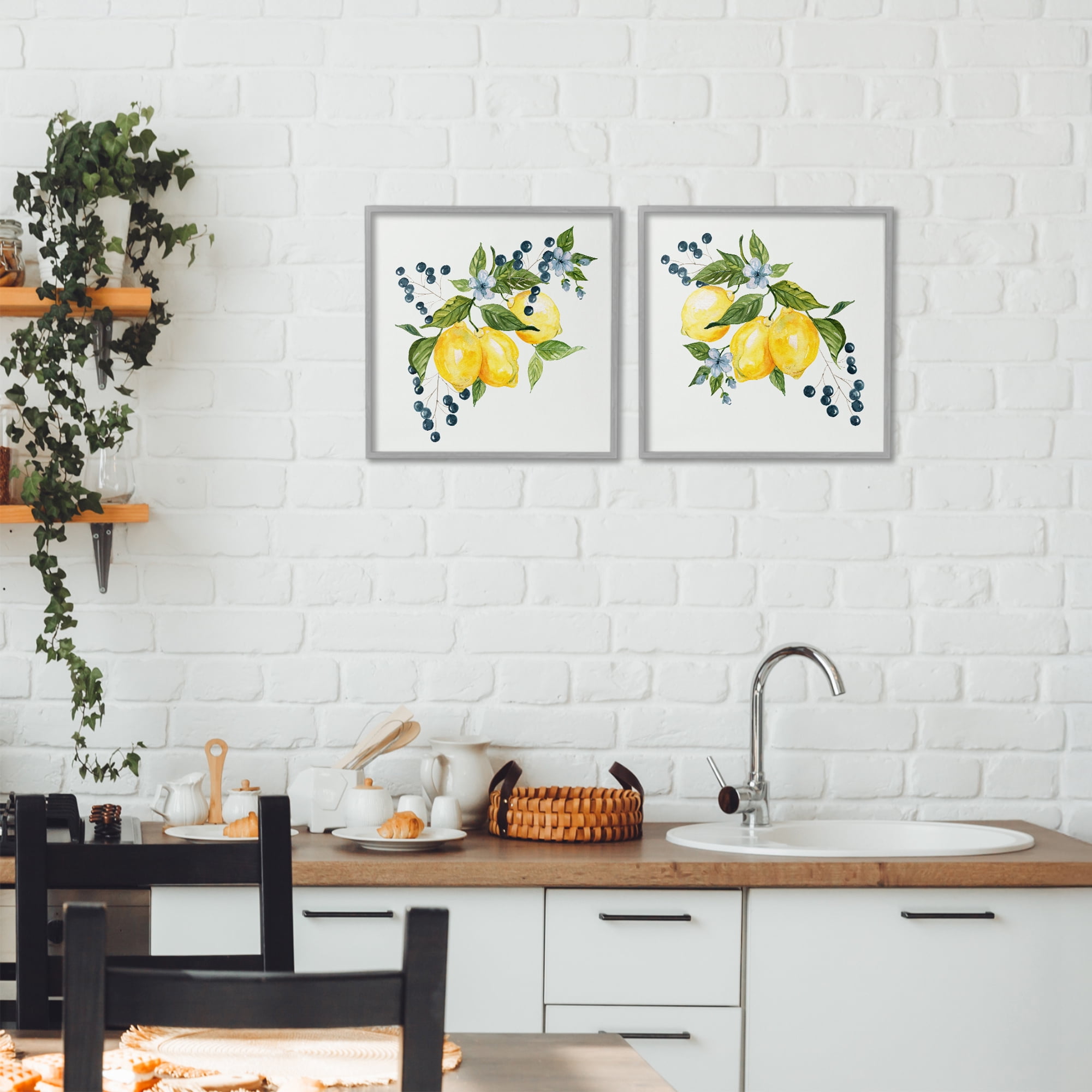 Stupell Industries Citrus & Berries Cluster 2 Piece Gray Framed Giclee Art Set, design by Livi Finn