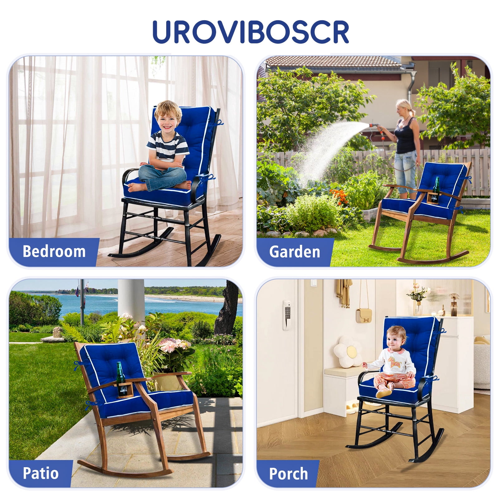 Synoratory 17 in x 38 in Outdoor Seating Cushions, Indoor & Outdoor Rocker, Water Resistant Chair Pads, Blue Thickened version