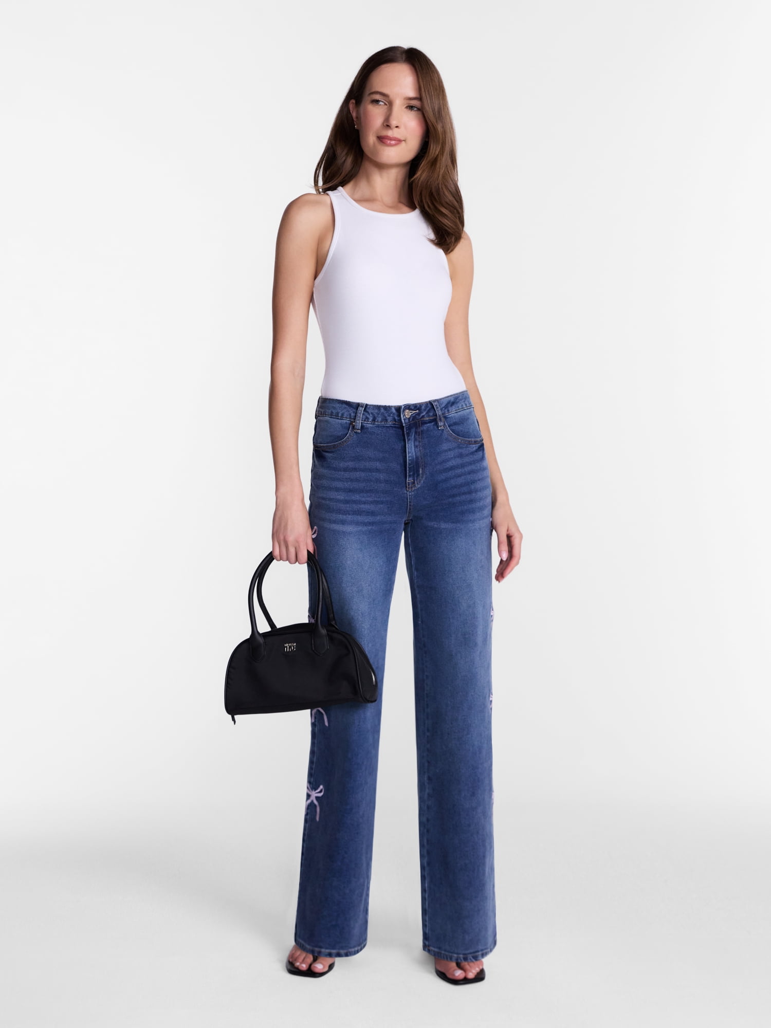 Madden NYC Women’s Ultra 90's Jeans with Bow Embroidery, 32'' Inseam, Sizes 00-18