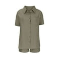 thumbnail image 7 of dazeni Women's Plus Size Linen Shorts Sets 2 Piece Summer Short Sleeve Button Down Shirts and Shorts Lightweight Vacation Beach Outfits Army Green XXXXXL, 7 of 7