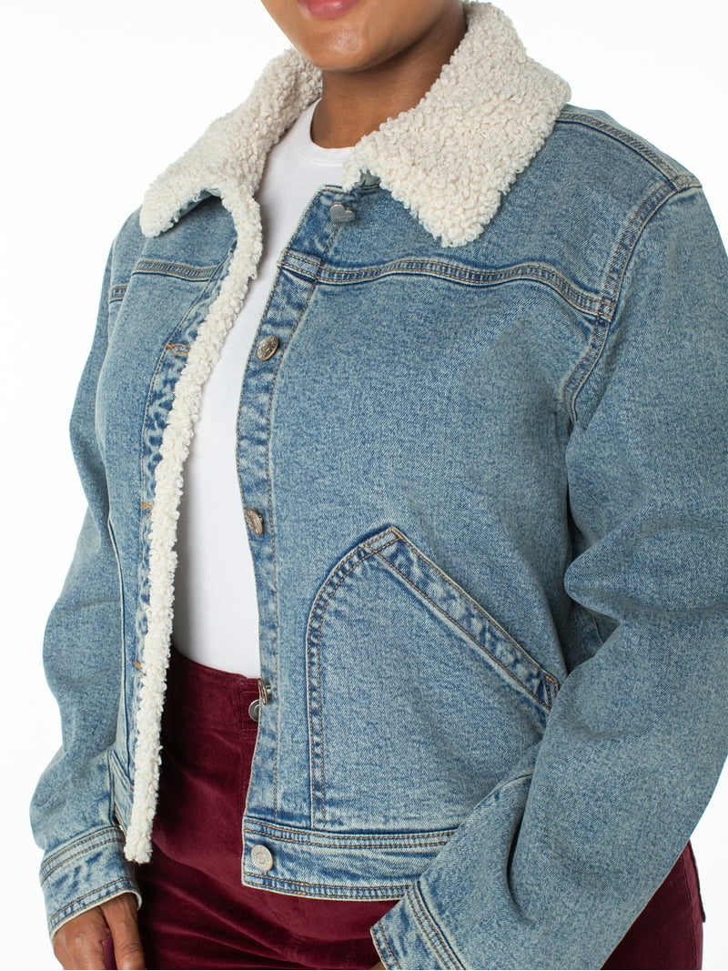 Celebrity Pink Juniors Faux Shearling Denim Jacket, Super Soft