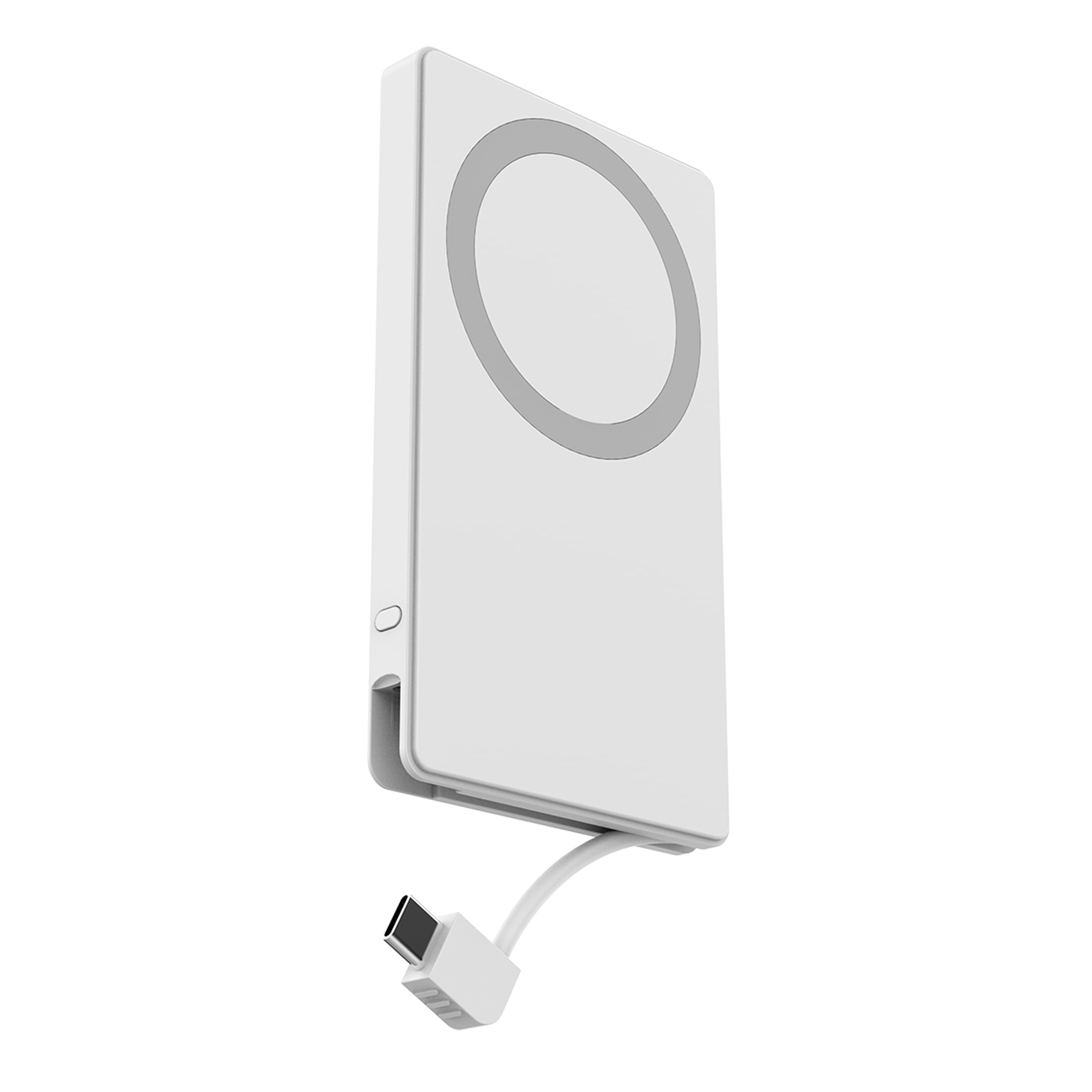 onn 5,000 mAh Portable Power Bank with Built In USB-C Cable, Mag-Attach Ring, White - Compatible with iPhone 17/16/15 Series, Samsung Devices, Pixel Devices, iPad Pro, & More (Cable Charge only)