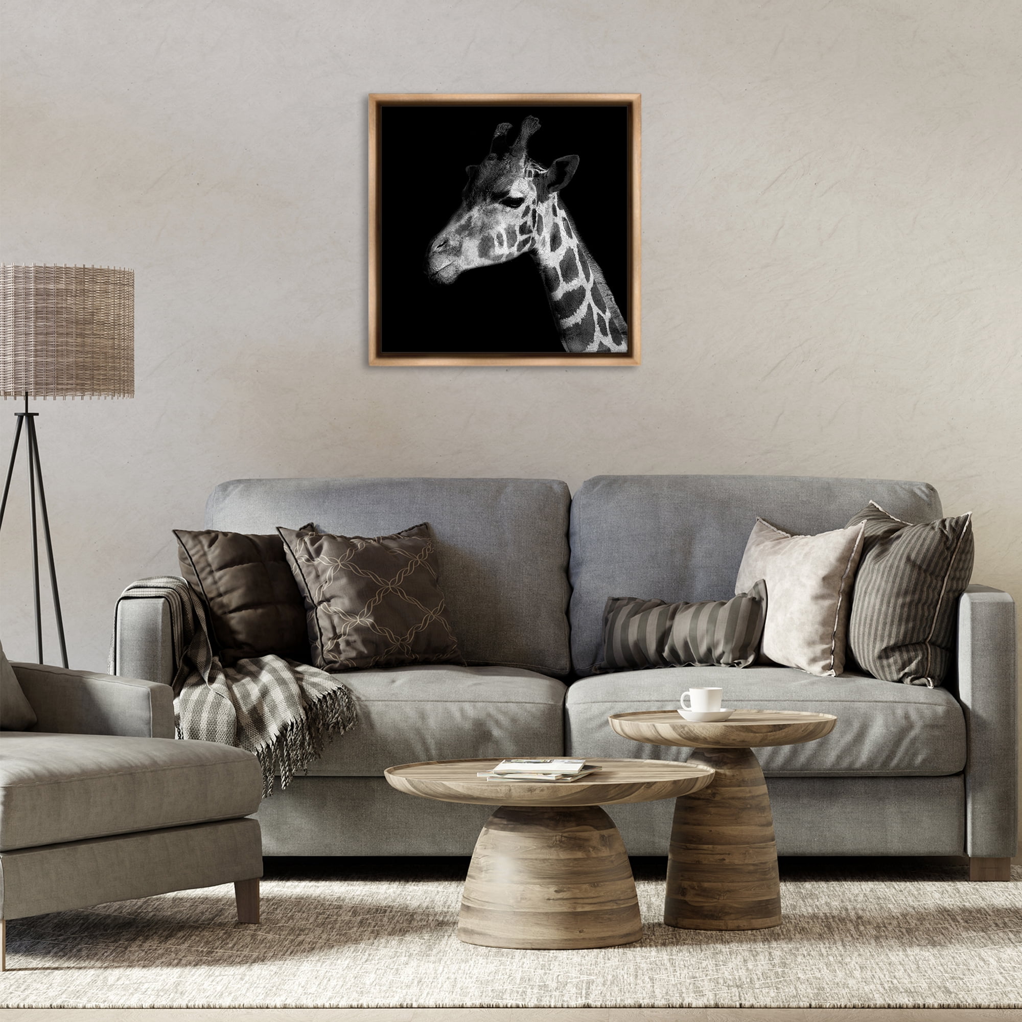 Stupell Industries Jungle Giraffe Portrait Animals Photography Brown Floater Framed Canvas Art Print Wall Art, 25 x 25