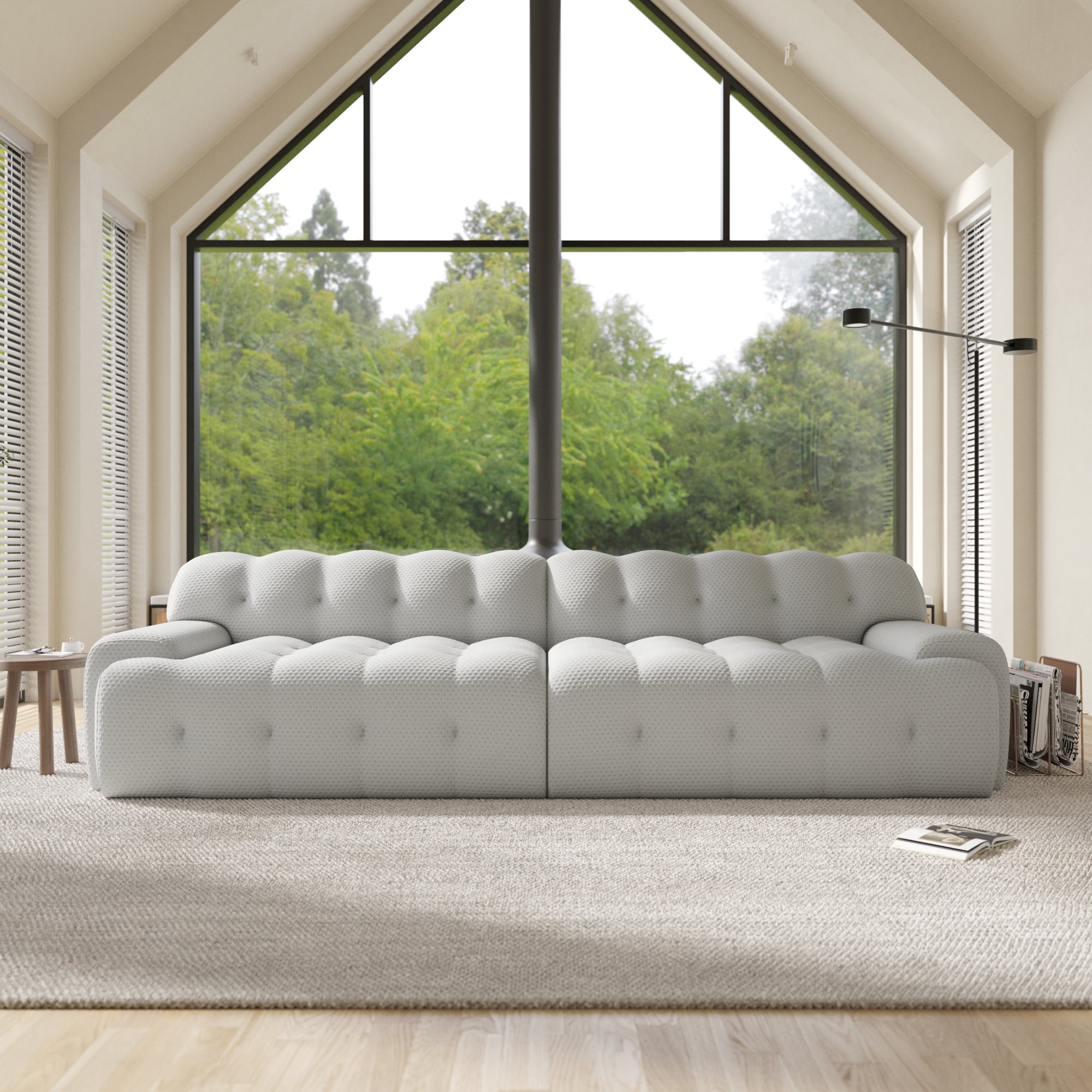 Sodrens 102.4 inch Oversized Loveseat Sofa,3D Mesh Fabric Comfy Sectional Cloud Sofa Couches,Curved Couch for Living Room, Office, Apartment,No Assembly Required (Light Gray)
